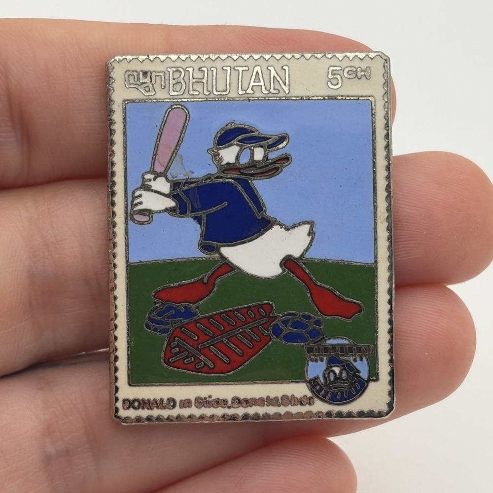 Donald Duck Baseball Bhutan Stamp MLB Disney Lapel Hat Pin